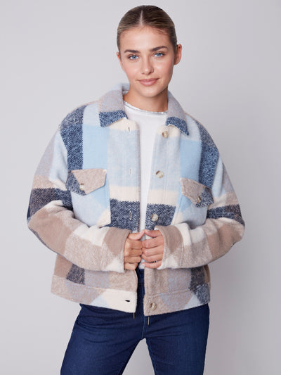 Charlie B Jacket - Short Plaid Shacket - Blue /Tan