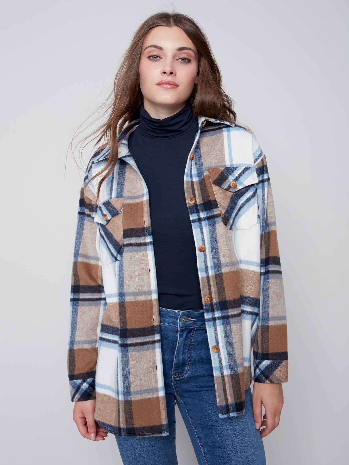 Charlie B Shacket - Plaid Flannel - Truffle