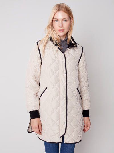 Charlie B Jacket - Long Quilted - Almond