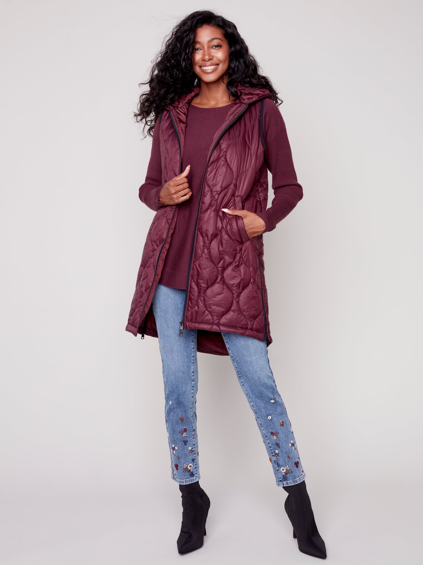 Charlie B Vest - Long Quilted - Port - SMALL