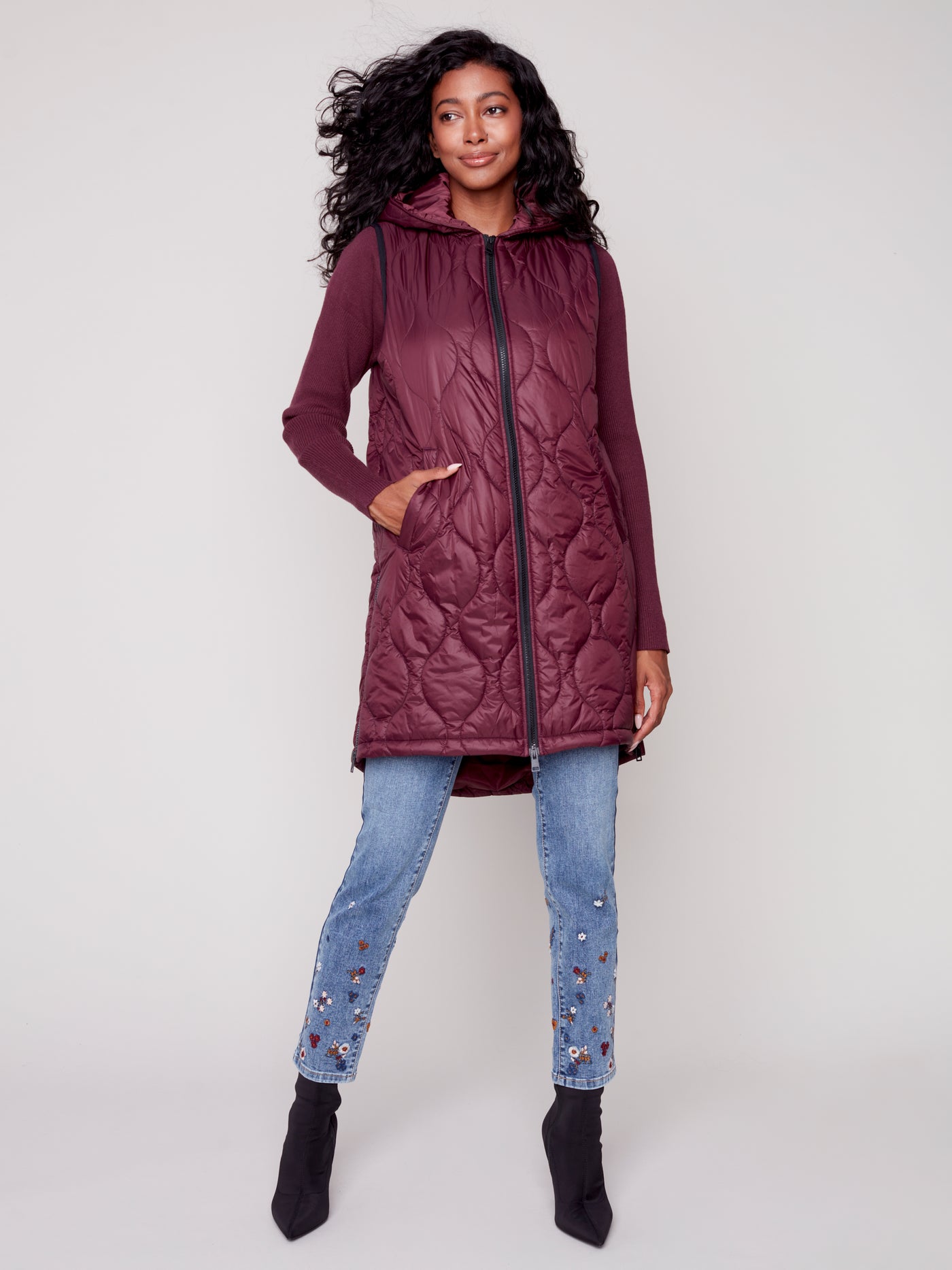 Charlie B Vest - Long Quilted - Port - SMALL