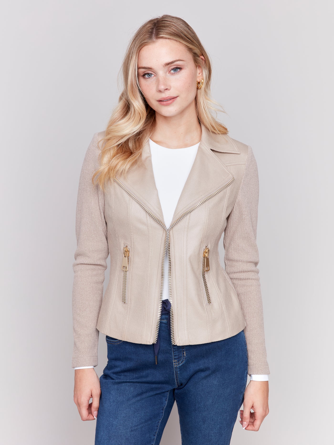 Charlie B Jacket - Moto Style - Almond