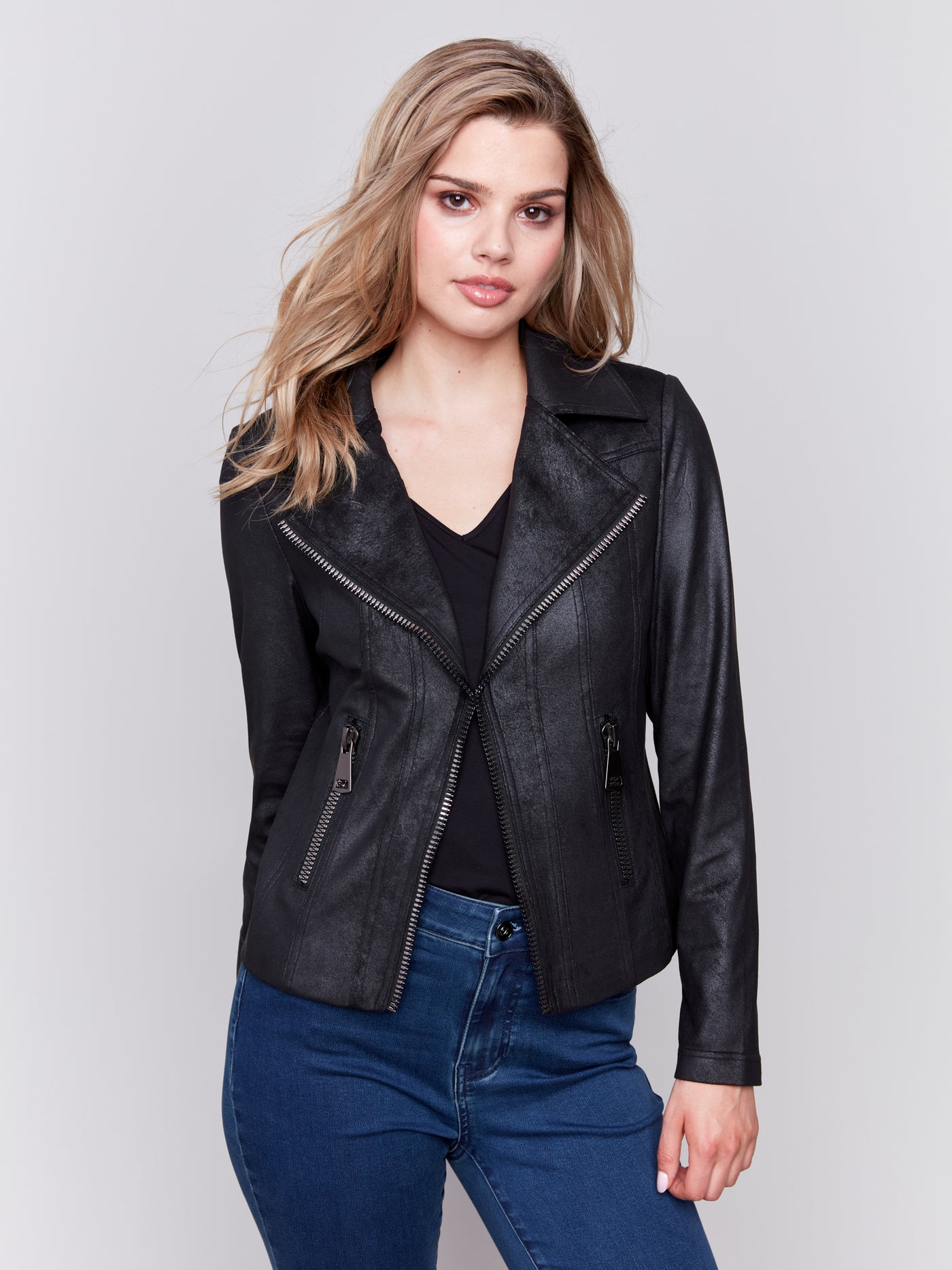 Charlie B Jacket - Moto Faux Leather - Black