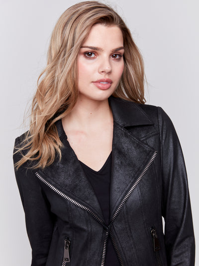 Charlie B Jacket - Moto Faux Leather - Black