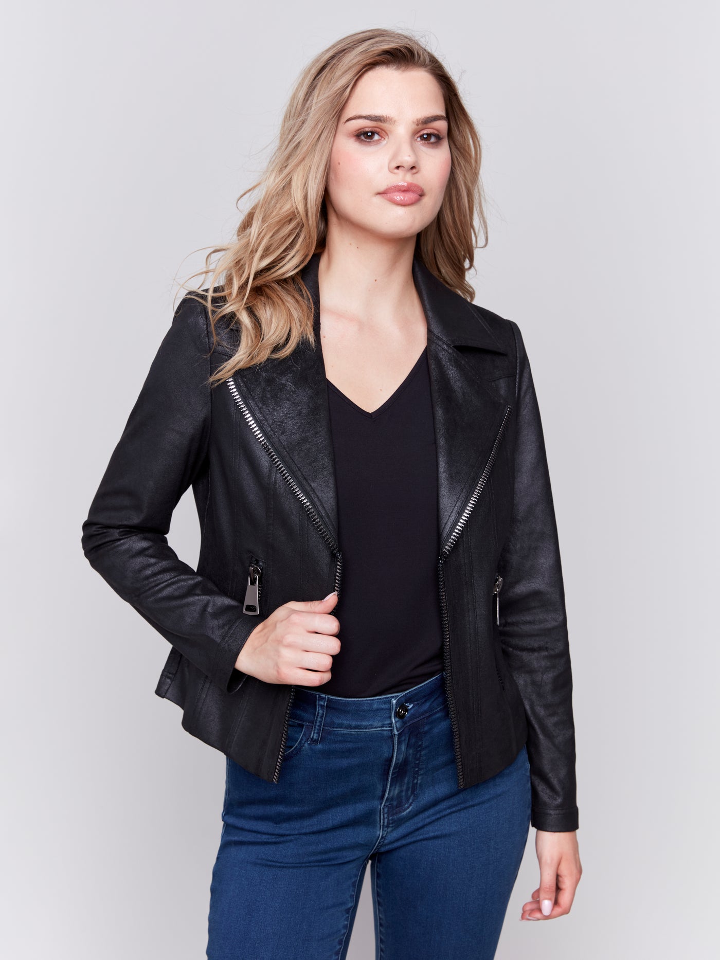 Charlie B Jacket - Moto Faux Leather - Black