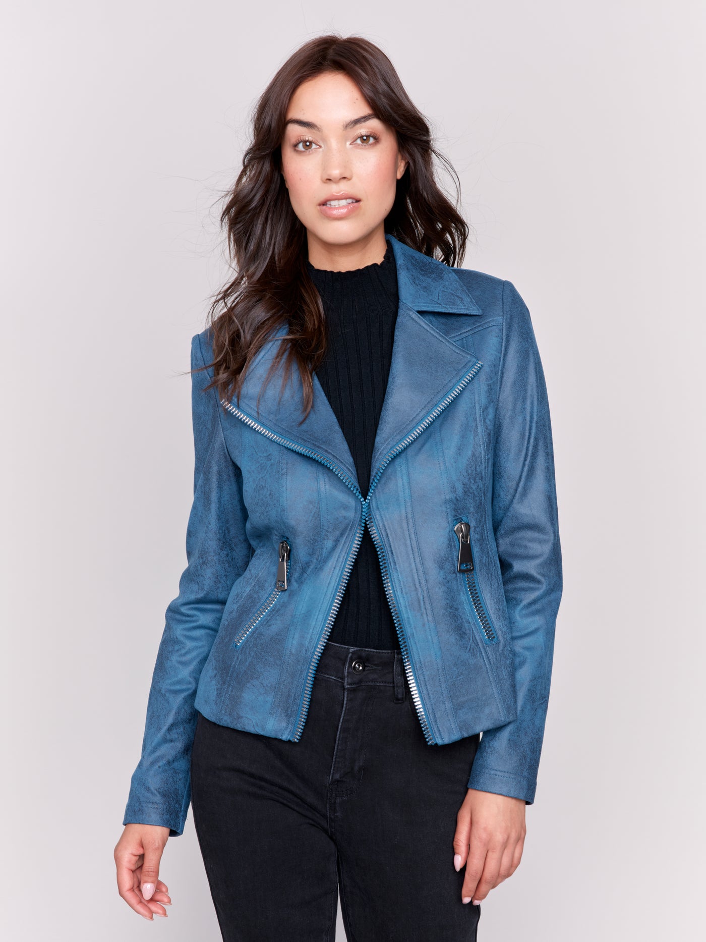 Charlie B Jacket - Moto Faux Leather - Peacock