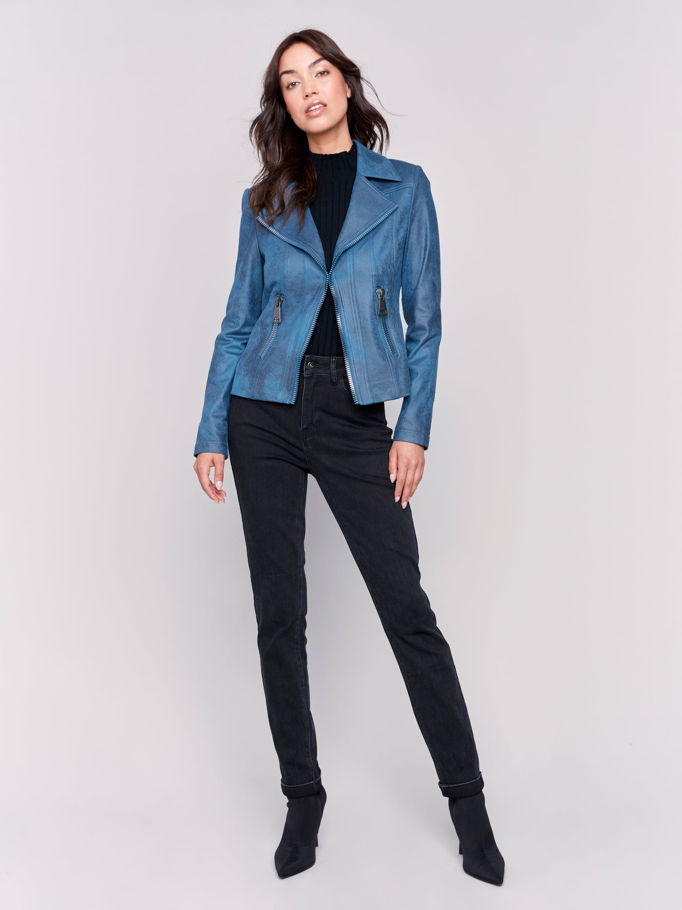 Charlie B Jacket - Moto Faux Leather - Peacock