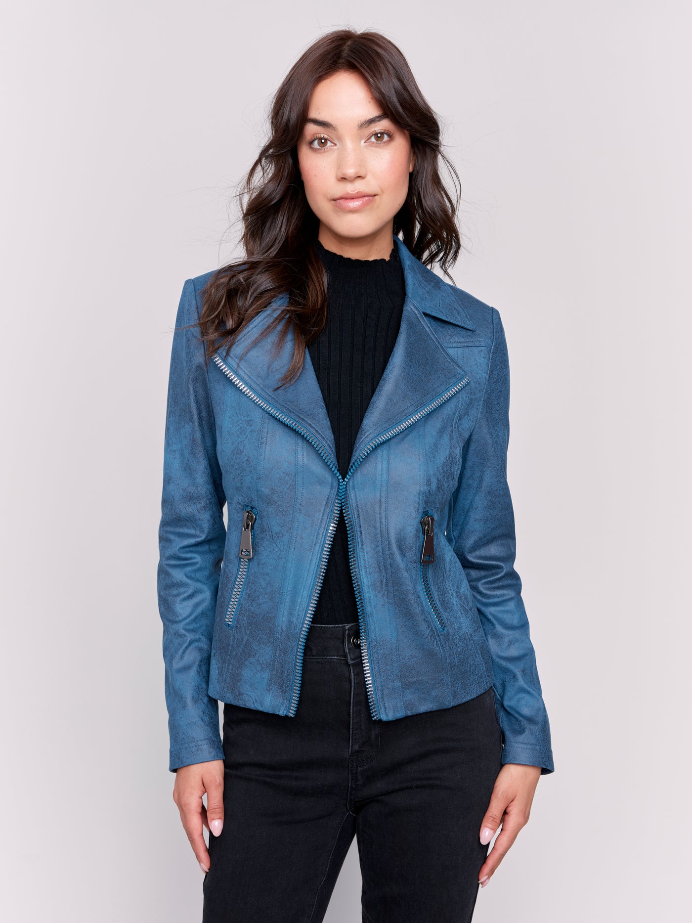 Charlie B Jacket - Moto Faux Leather - Peacock