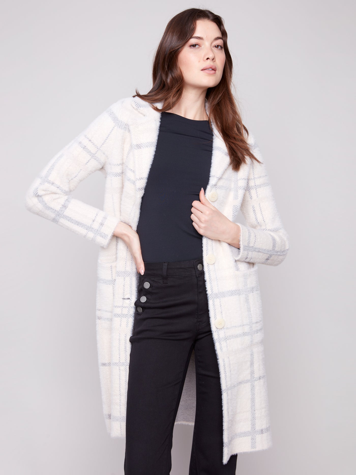 Charlie B Jacket - Plaid Coatigan - Ivory