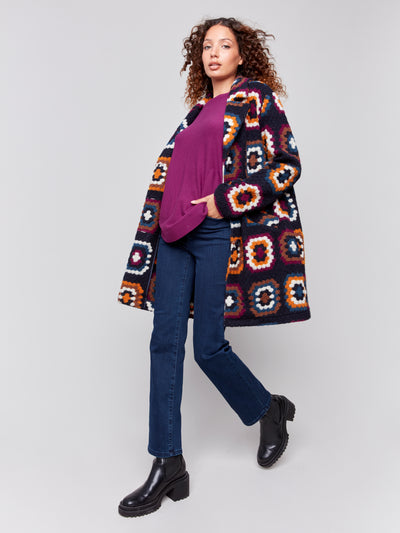 Charlie B Coat - Crochet Print - Navy /Multi