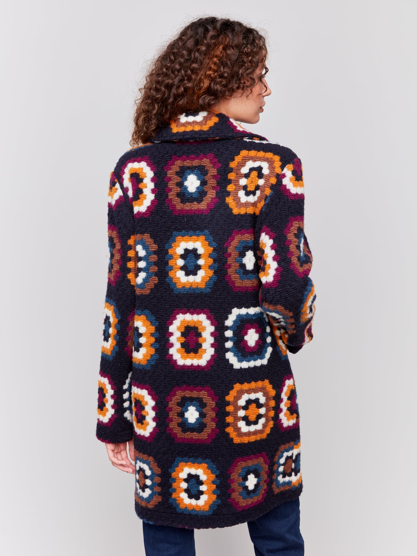 Charlie B Coat - Crochet Print - Navy /Multi