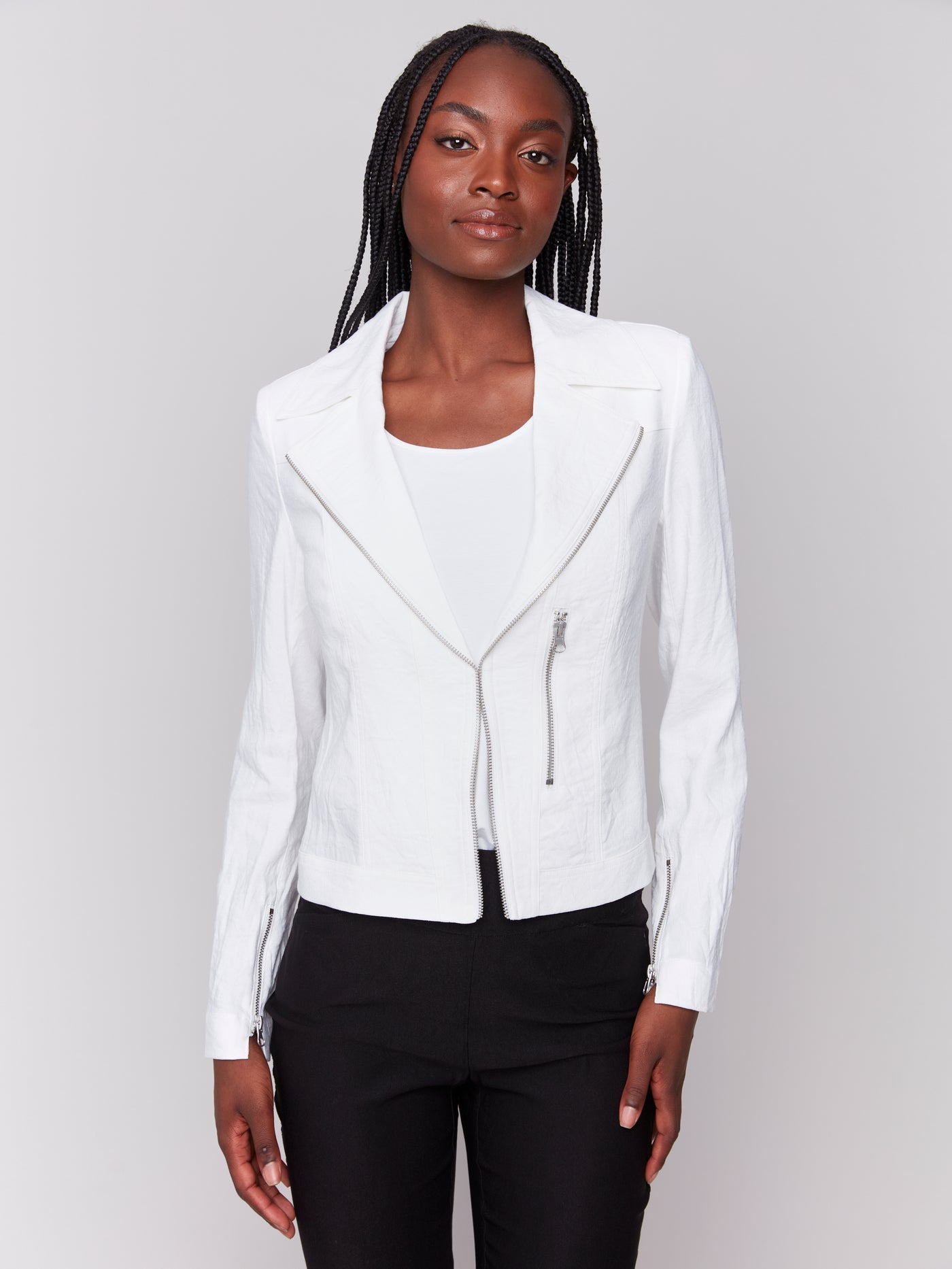 Charlie B Jacket - Crinkle Moto - White