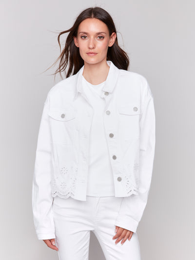 Charlie B - Eyelet Jean Jacket - White