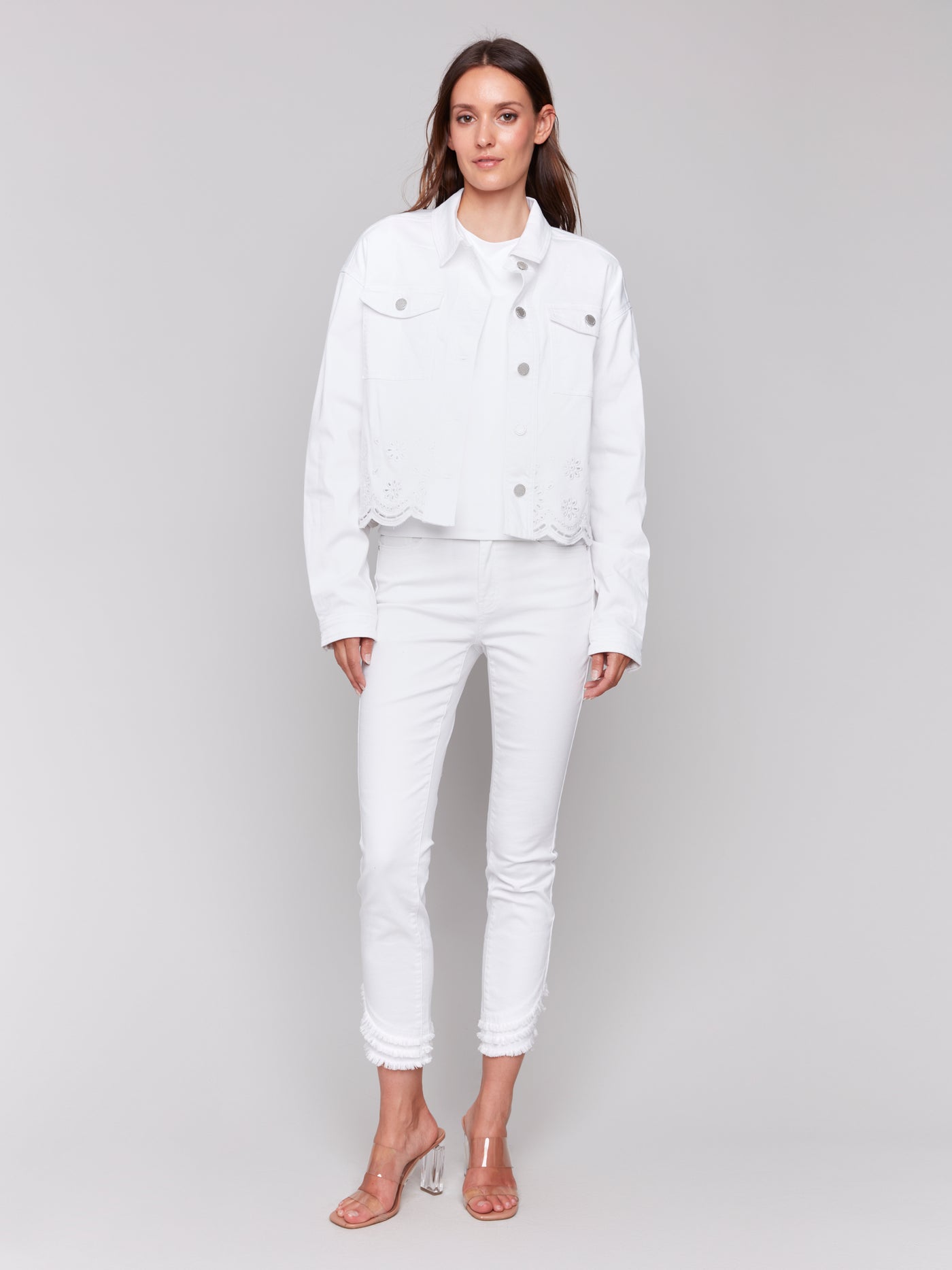 Charlie B - Eyelet Jean Jacket - White