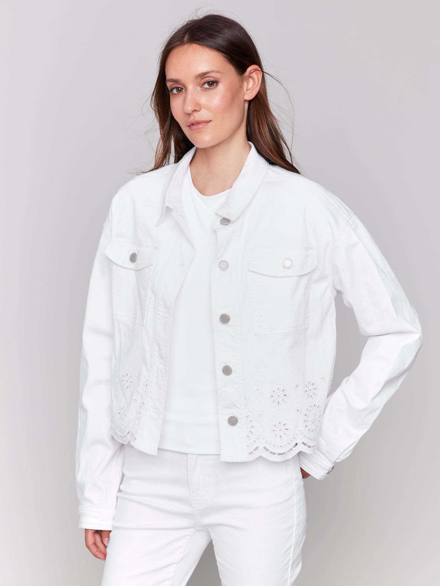 Charlie B - Eyelet Jean Jacket - White