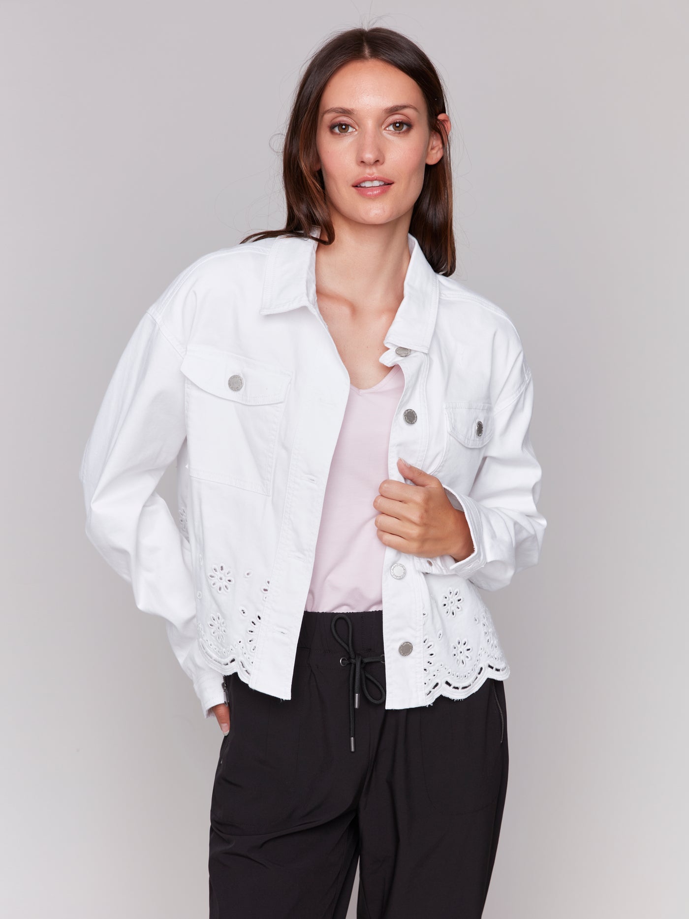 Charlie B - Eyelet Jean Jacket - White