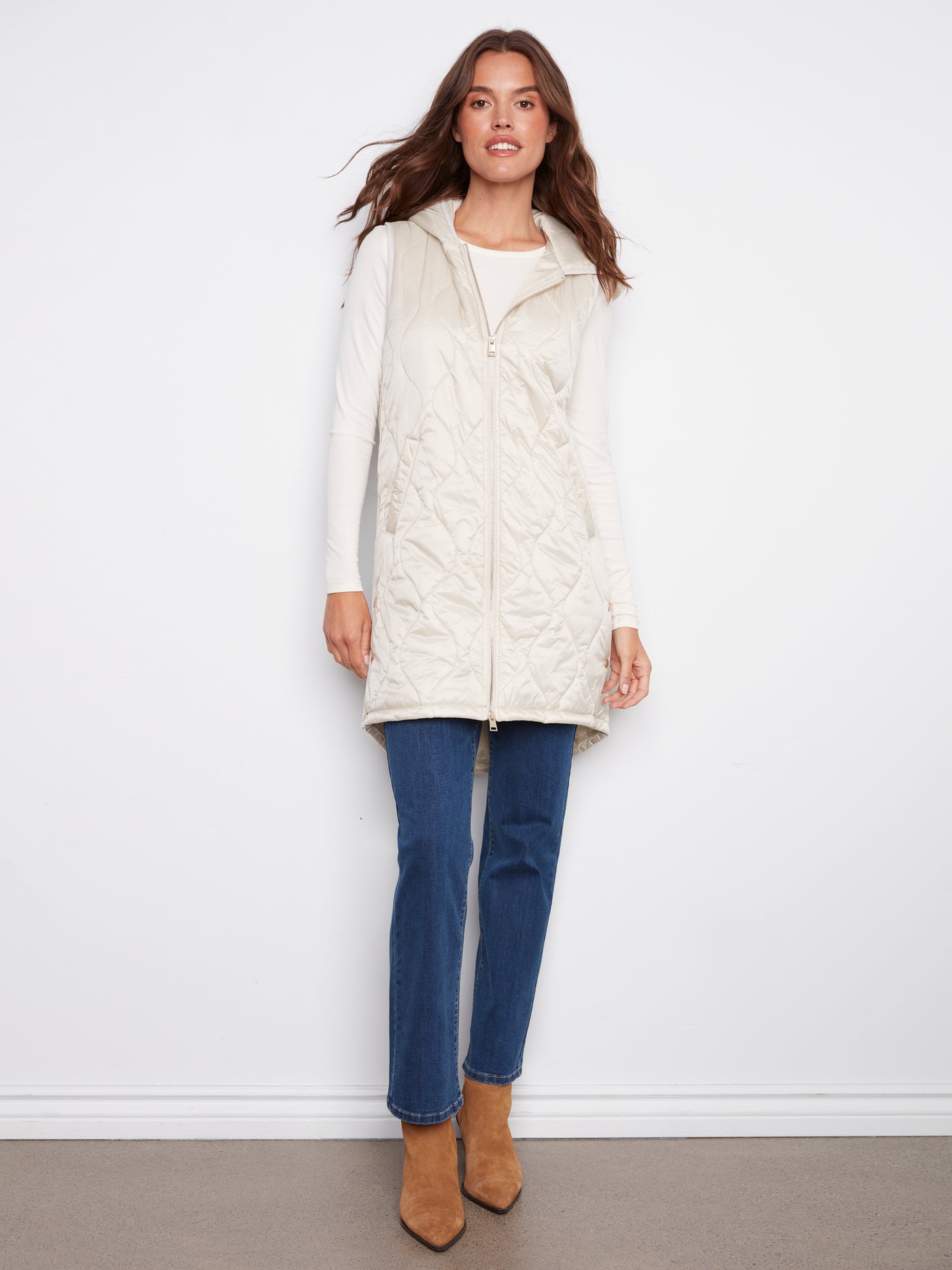 Charlie B Vest - Long Quilted - Champagne