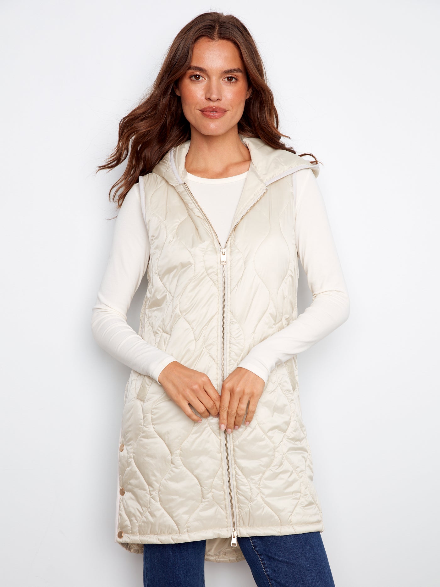 Charlie B Vest - Long Quilted - Champagne