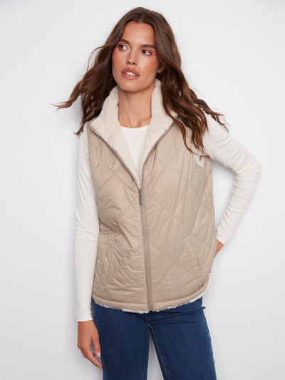 Charlie B Vest - Faux Fur Reversible - Greige