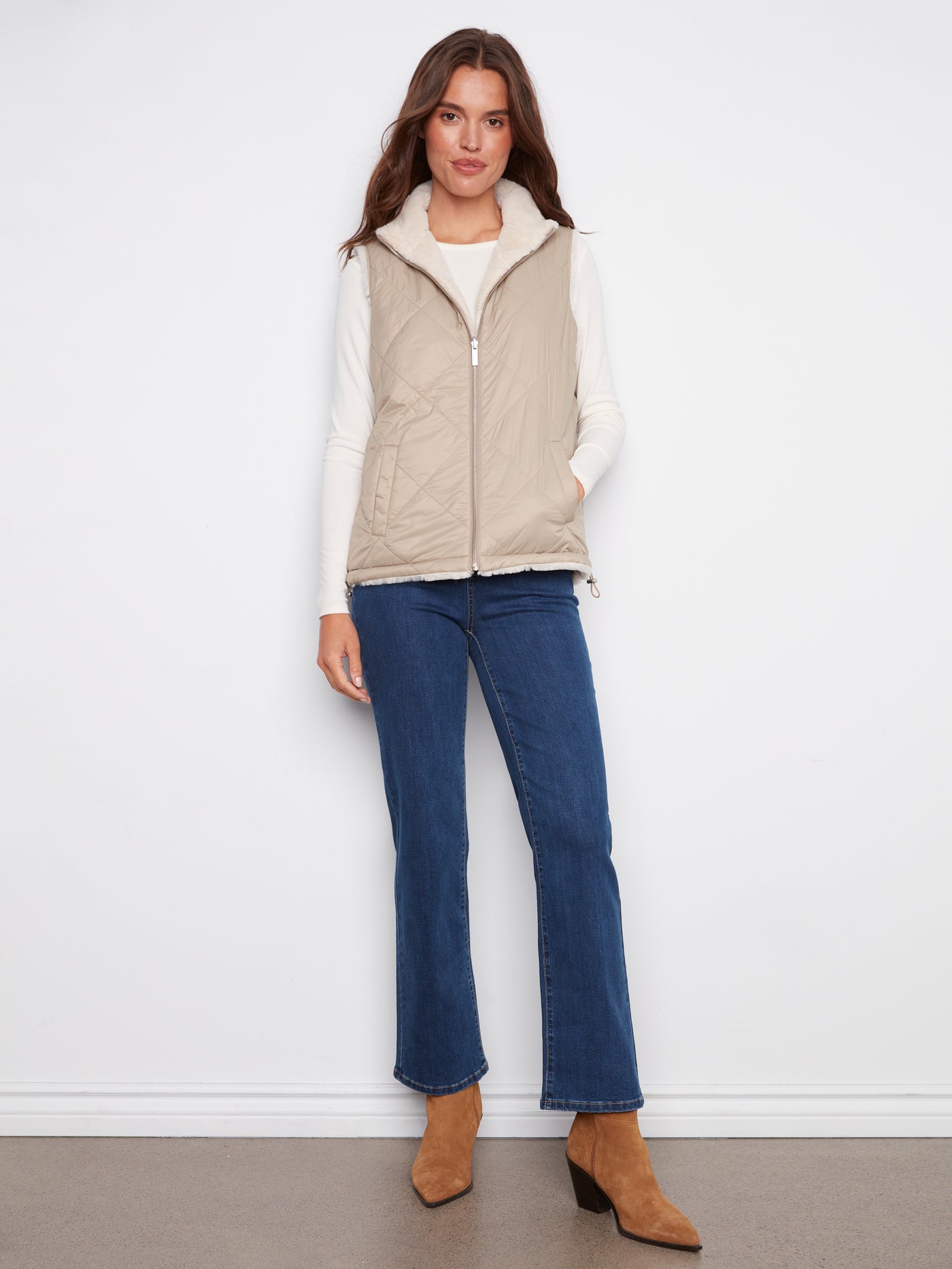 Charlie B Vest - Faux Fur Reversible - Greige