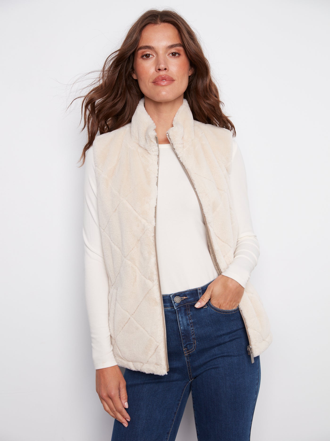 Charlie B Vest - Faux Fur Reversible - Greige