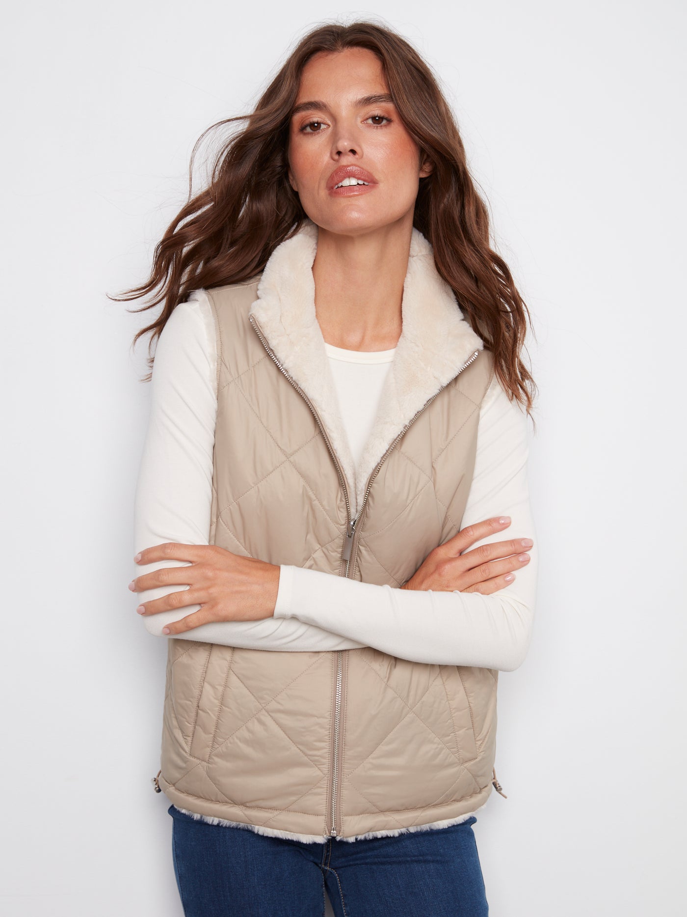 Charlie B Vest - Faux Fur Reversible - Greige