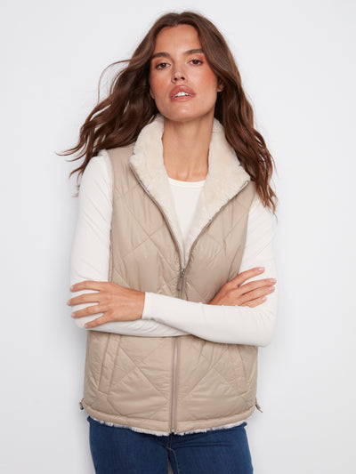 Charlie B Vest - Faux Fur Reversible - Greige