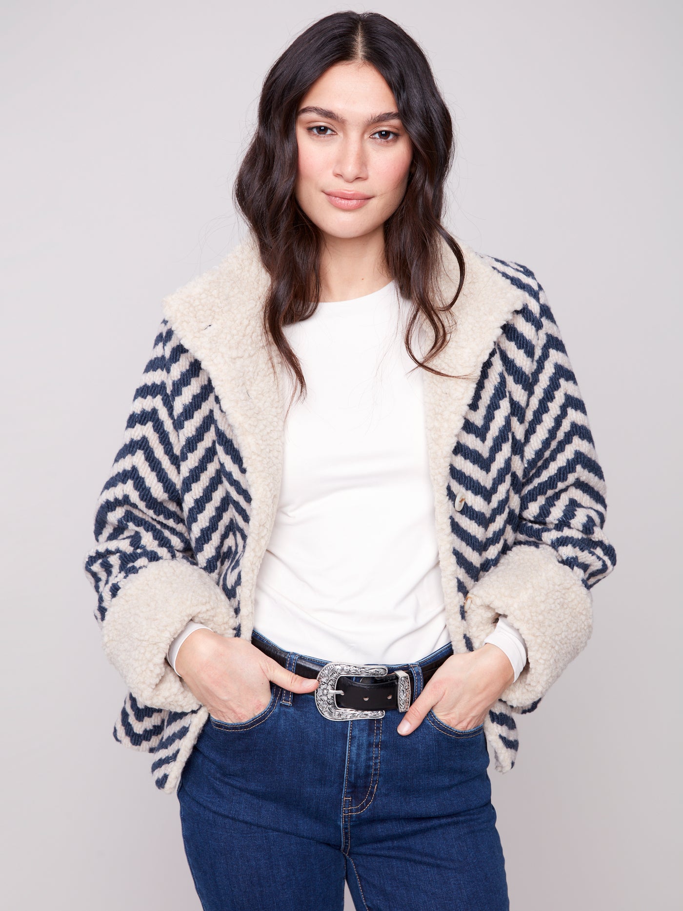 Charlie B Jacket - Chevron Boucle - Navy