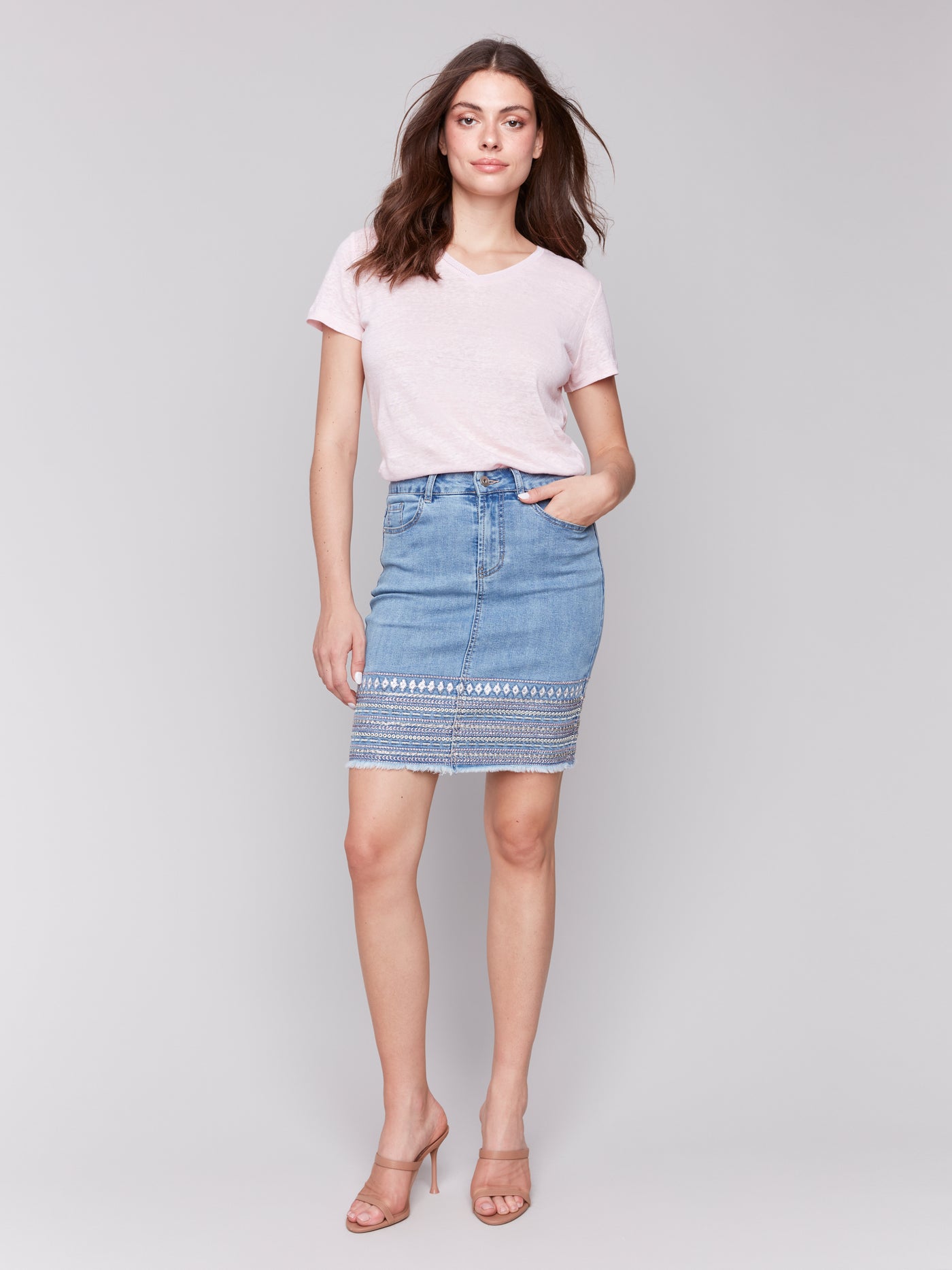 Charlie B Skort - Embroidered Denim - Lt. Blue