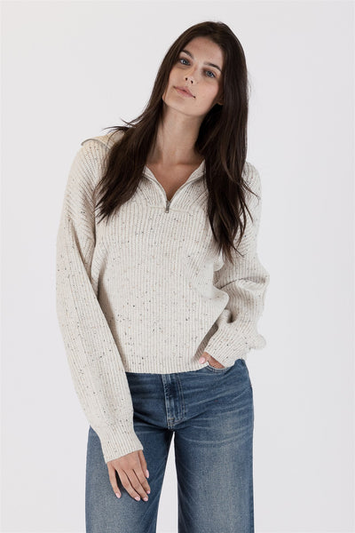 Lyla+Luxe Top - 3/4 Zip Sweater - Off White