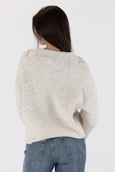 Lyla+Luxe Top - 3/4 Zip Sweater - Off White