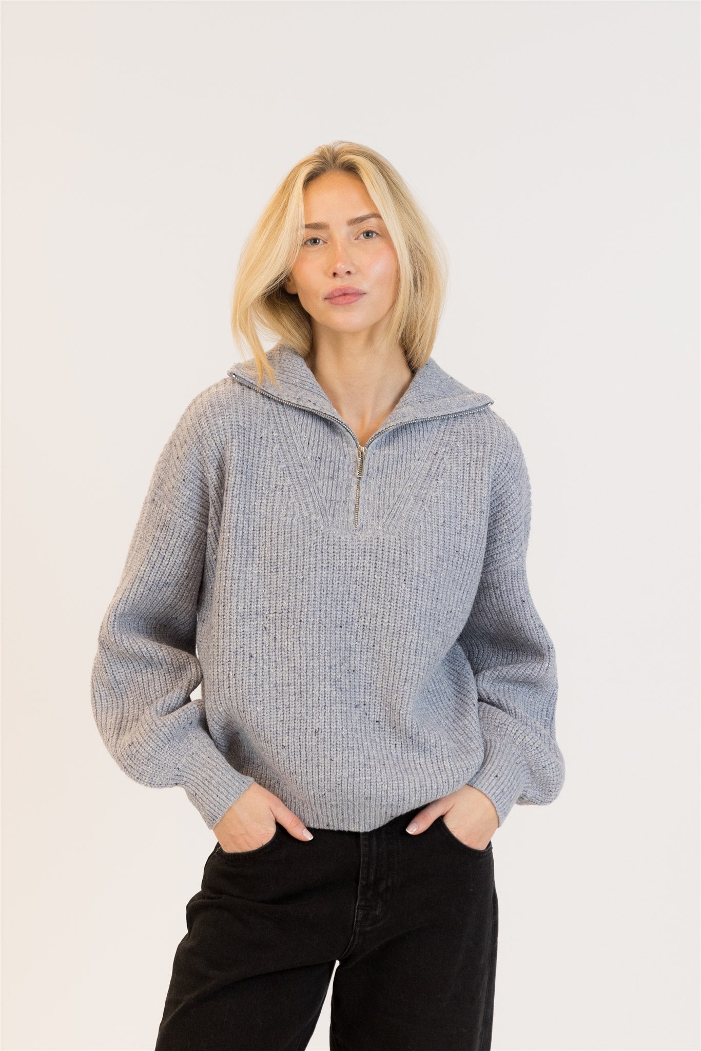 Lyla+Luxe Top - Chase Fleck Zip - Blue Fleck