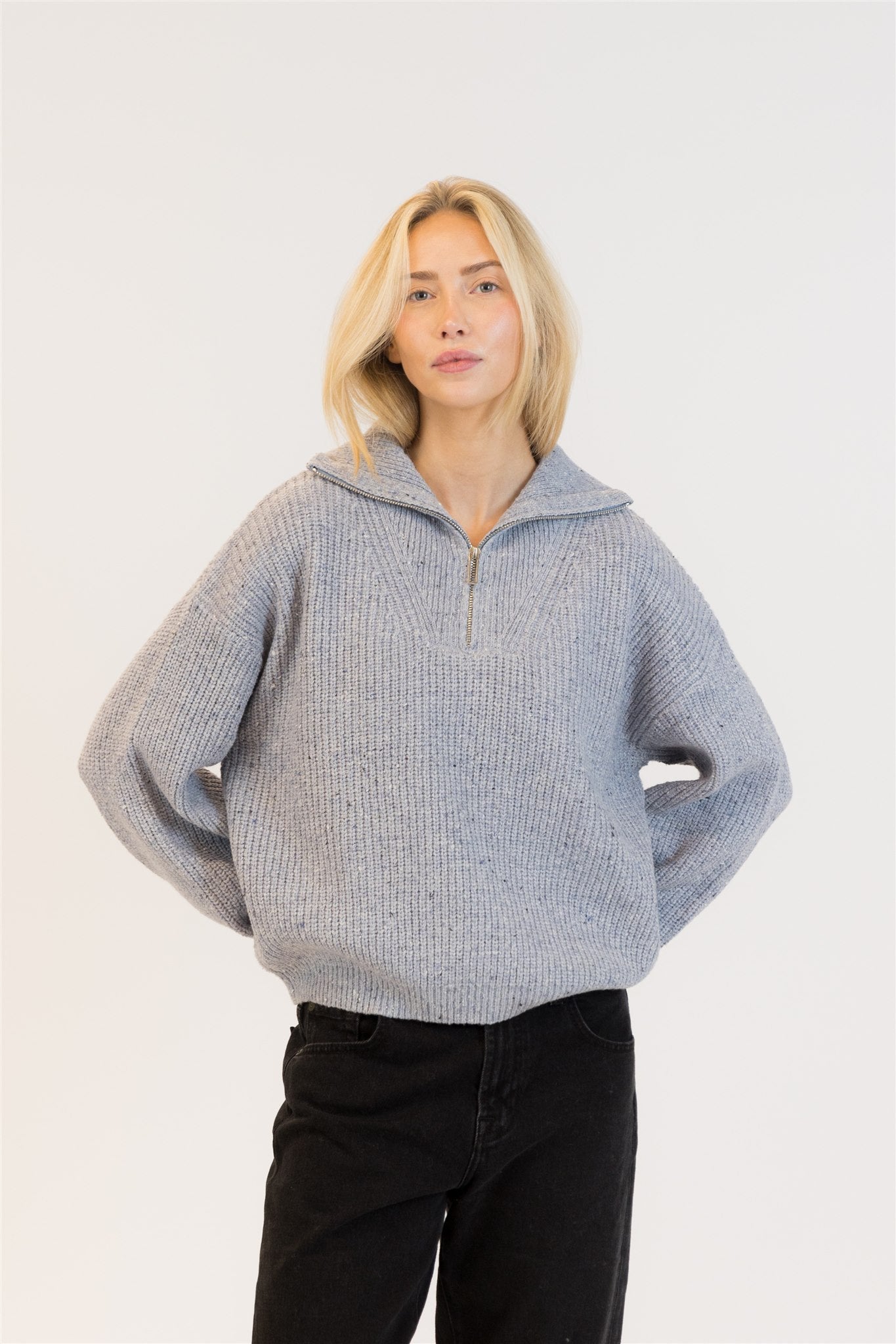 Lyla+Luxe Top - Chase Fleck Zip - Blue Fleck
