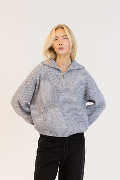 Lyla+Luxe Top - Chase Fleck Zip - Blue Fleck