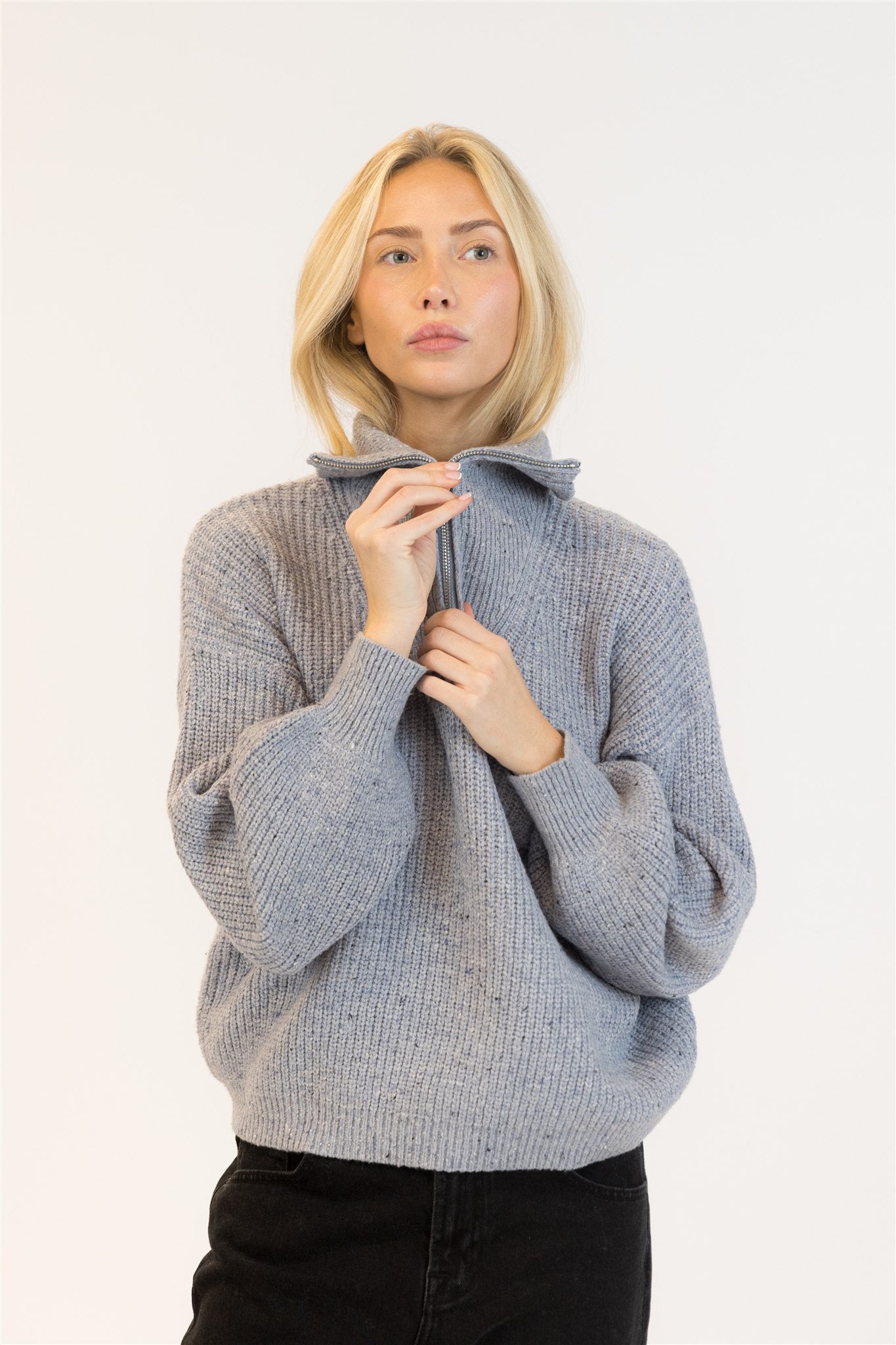 Lyla+Luxe Top - Chase Fleck Zip - Blue Fleck