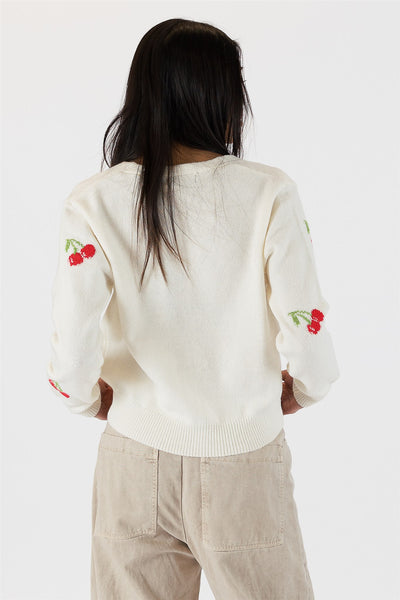 Lyla+Luxe Top - Cherry Print Cardigan - Off White