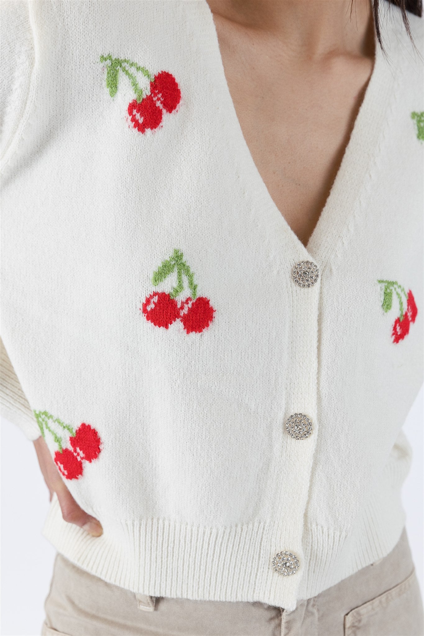 Lyla+Luxe Top - Cherry Print Cardigan - Off White