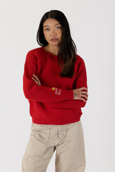 Lyla+Luxe Top - Colbie Crew Sweater - Red