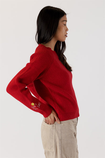 Lyla+Luxe Top - Colbie Crew Sweater - Red