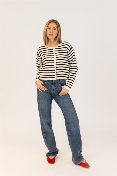 Lyla+Luxe Top - Devon Cardi - Black /White