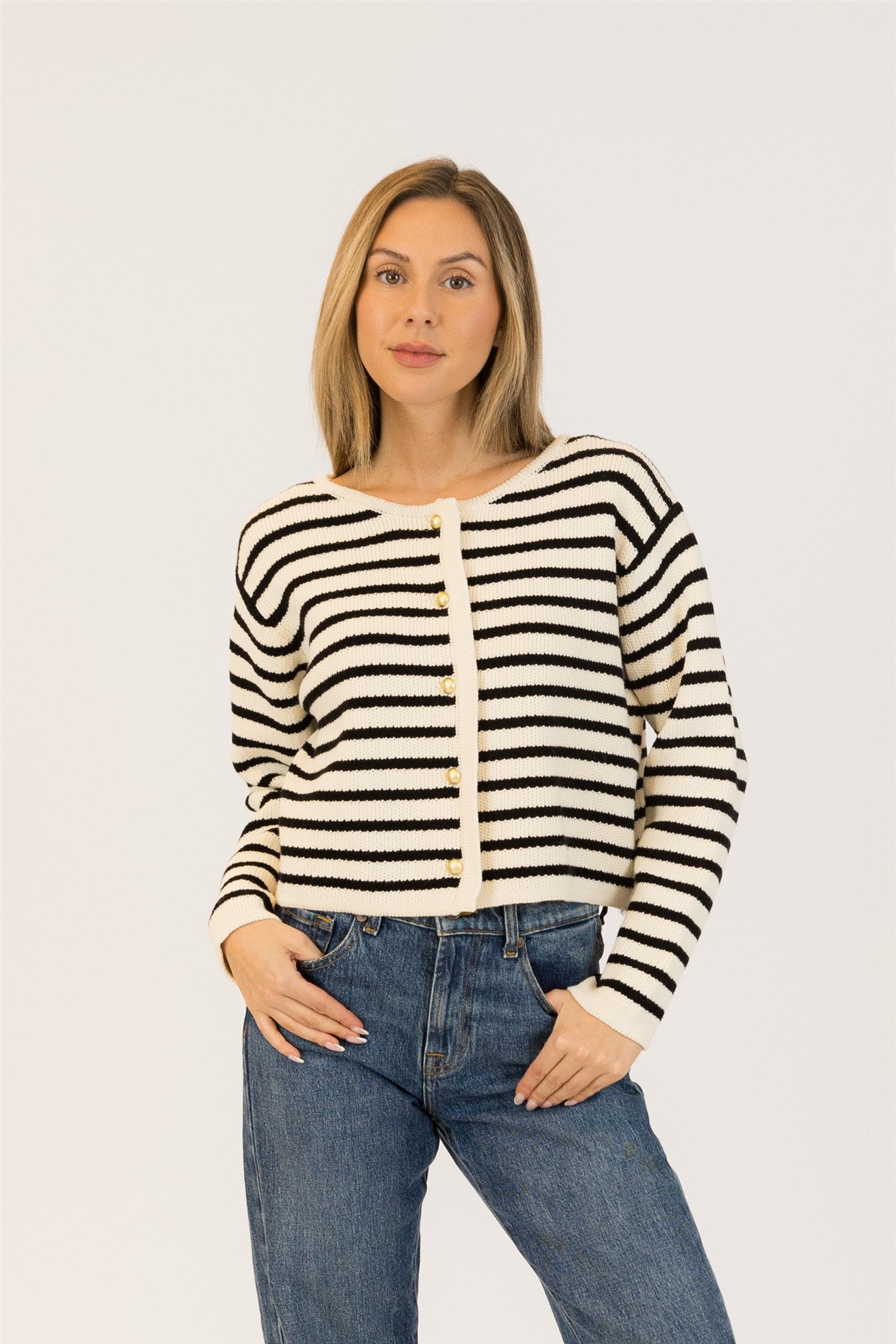 Lyla+Luxe Top - Devon Cardi - Black /White