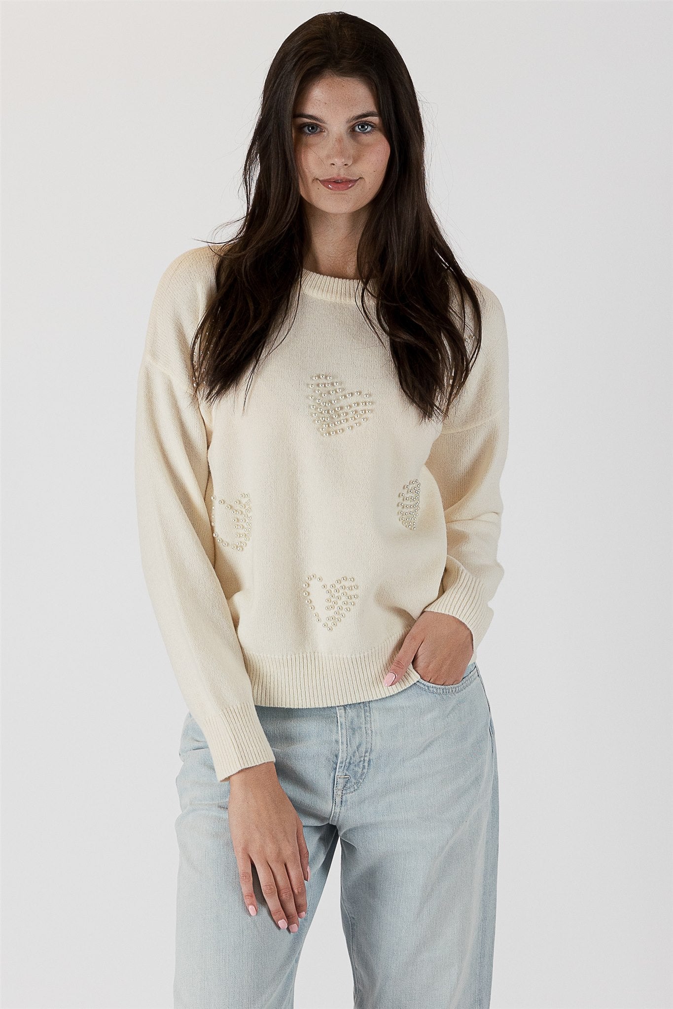 Lyla+Luxe Top - Pearl Sweater - Off White
