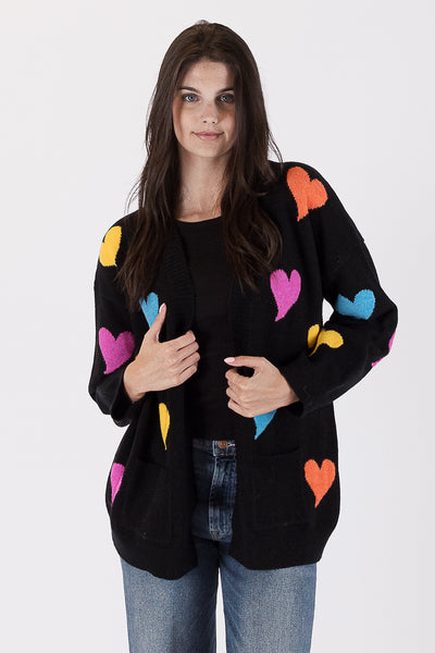 Lyla+Luxe Top - Heart Cardigan - Black/Multi