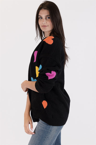 Lyla+Luxe Top - Heart Cardigan - Black/Multi