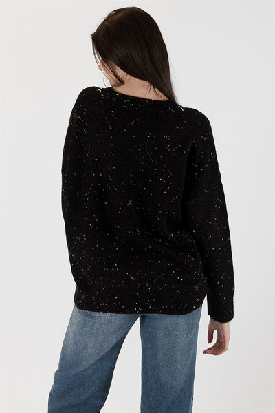 Lyla+Luxe Top - Heart Sweater - Black Fleck