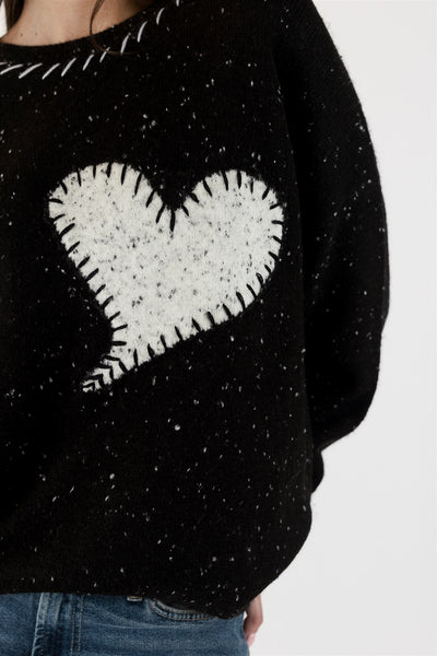 Lyla+Luxe Top - Heart Sweater - Black Fleck