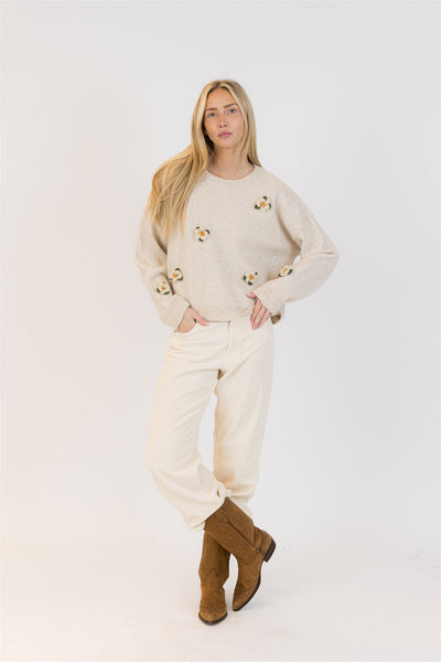 Lyla+Luxe Top - HollyFlower Crew - Oatmeal