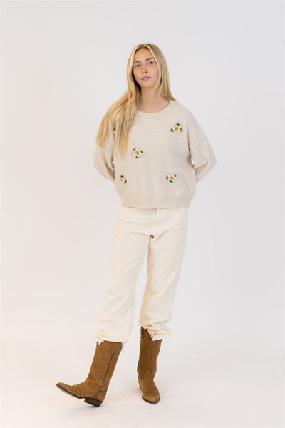 Lyla+Luxe Top - HollyFlower Crew - Oatmeal