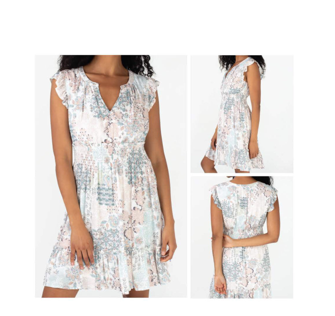 Point Zero Dress - Sleeveless Pastel Print - Off White