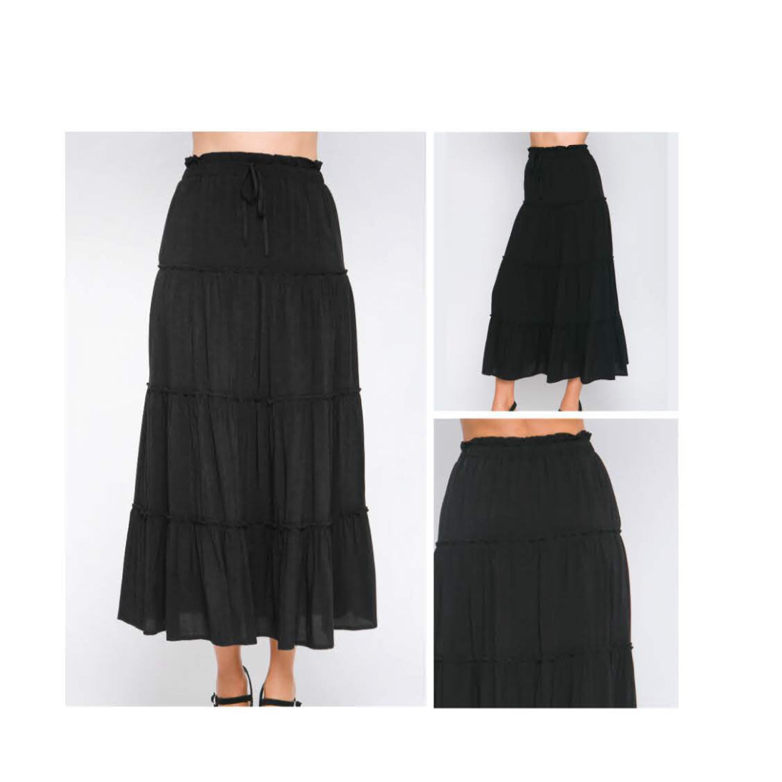 Point Zero Skirt - Tiered Maxi - Black